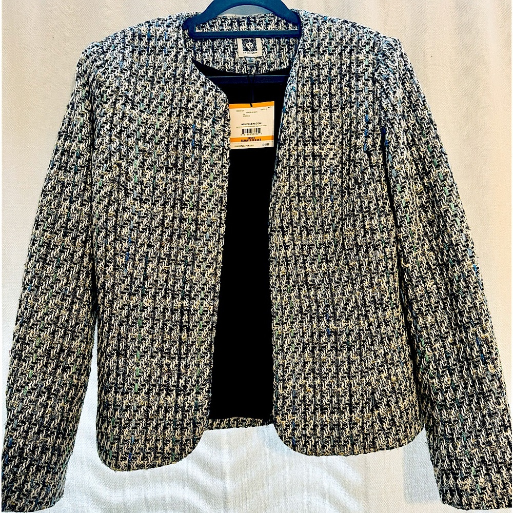 Anne Klein Gold & Blue Tweed Blazer